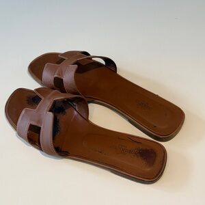 Hermes Oran Box Leather Sandals